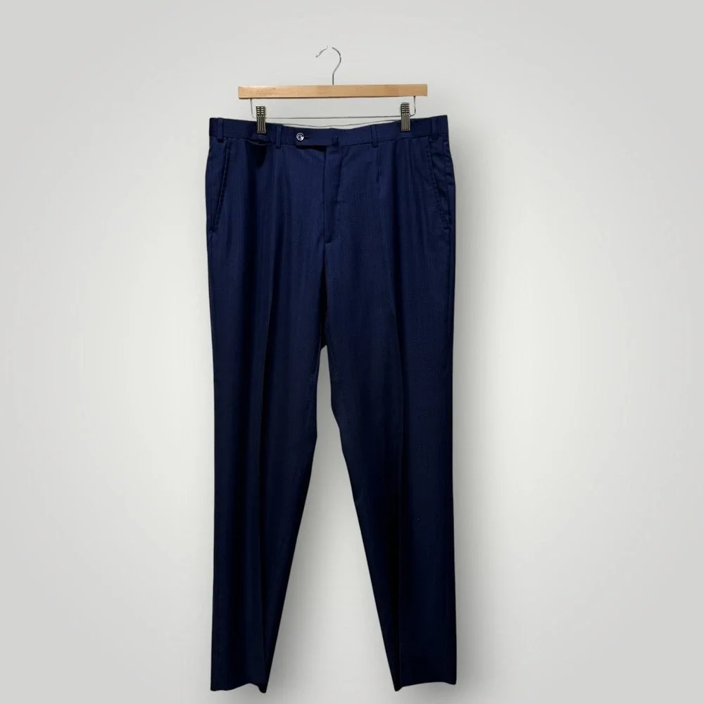 Isaia Napoli Men Blue Pinstripe 160's Aquaspider Wool‎ Suit 52 IT 42 US 8R